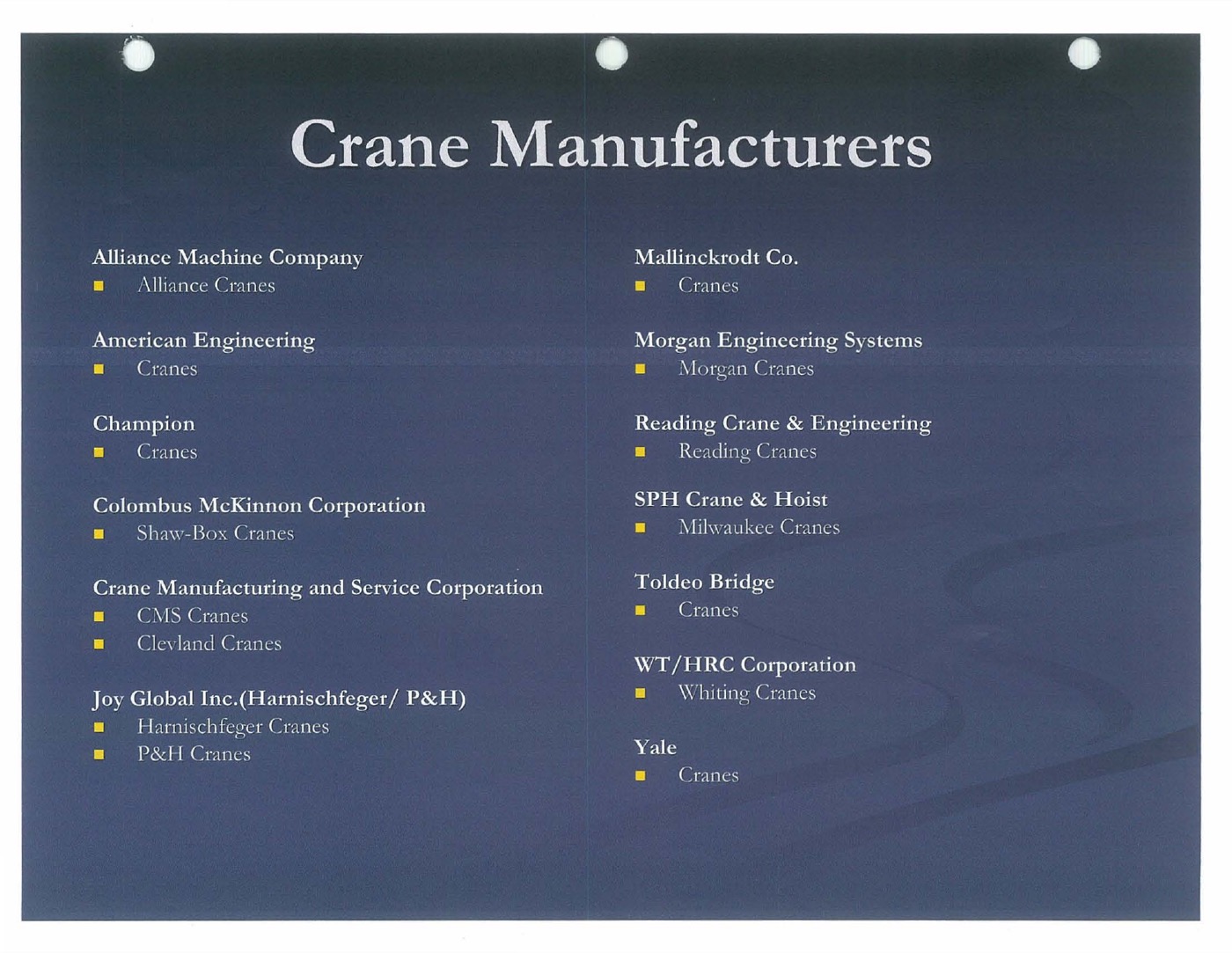 Industrial cranes catalog